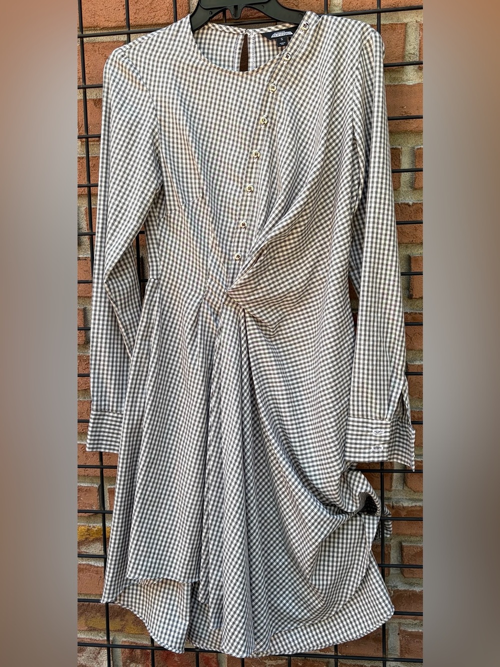 project RUNWAY Black and White Gingham Twist-Front Long Sleeve Dress